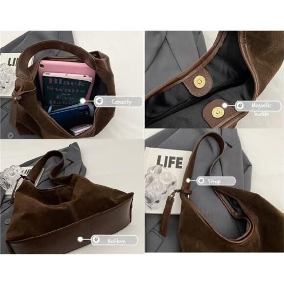 Suede Tote Bag Shoulder Purse Work Hobo Handbags Fall - Picture 6 of 7